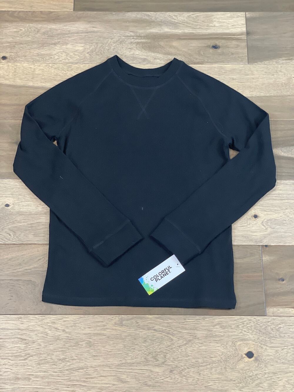 Colorful Planet Waffle Knit Long Sleeve Top Youth XL Black